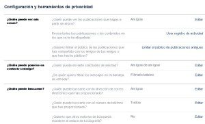 Configuración de privacidad en Facebook