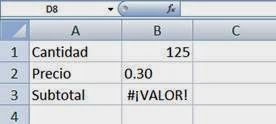 Error #VALOR! de Excel