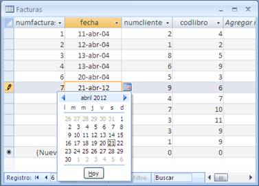 Propiedad de tabla Selector de fechas