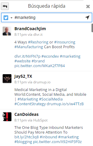 Resultados generales al buscar marketing en Twitter