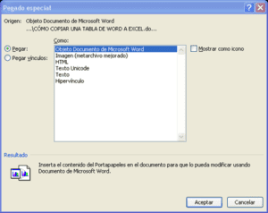 Opciones del cuadro Pegado especial en Excel