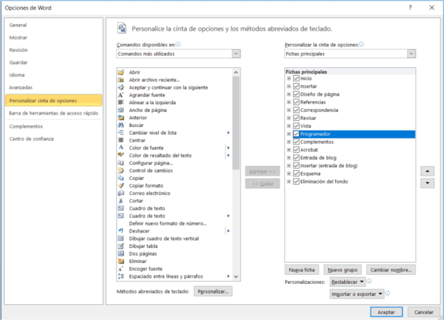 Cómo activar la cinta Programador en Word