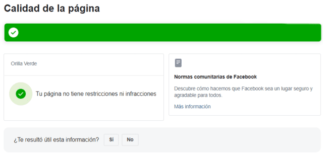 Estado de la calidad de una fanpage en Facebook