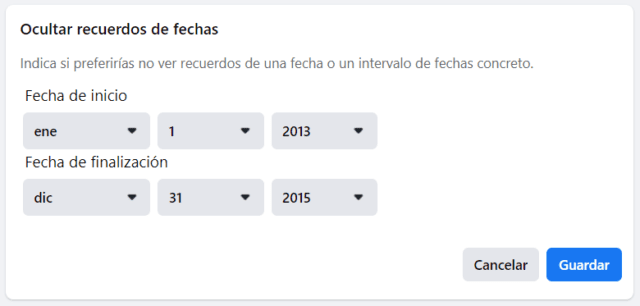 En Facebook, puedes anular los recuerdos pertenecientes a un periodo de tiempo concreto