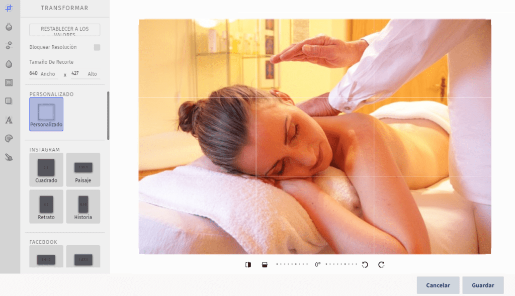 Pantalla principal del editor de fotos de Hootsuite